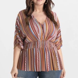 Ruffles Split Dolman Sleeve Shirred Blouse